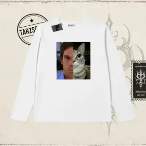 Unisex Dexter Cat Biskilet Yaka  Long Sleeve Beyaz