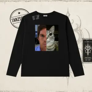 Unisex Dexter Cat Biskilet Yaka  Long Sleeve Beyaz