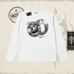 Unisex Discoball Biskilet Yaka  Long Sleeve Beyaz
