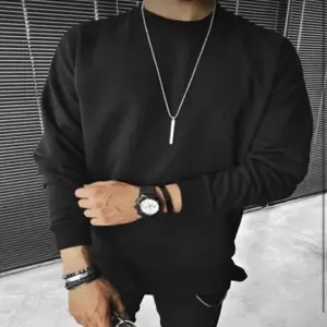 Unisex Düz Siyah 0 Yaka Kapşonsuz Baskısız Oversize Sweatshirt