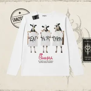 Unisex Eat More Chickin Biskilet Yaka  Long Sleeve Beyaz