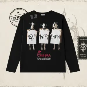 Unisex Eat More Chickin Biskilet Yaka  Long Sleeve Beyaz