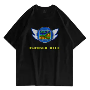 Unisex Emerald Hill Badge Sonic Siyah Tshirt