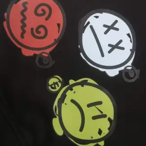 Unisex Emoji Özel Baskılı Kapüşonlu Oversize Sweatshirt Siyah