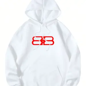 Unisex Erkek/Kadın BB Renkli Özel Baskılı Oversize Kapüşonlu Sweatshirt Beyaz