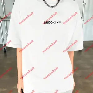 Unisex Erkek/Kadın BROOKLYN Renkli Özel Baskılı Oversize Pamuklu Bisiklet Yaka T-Shirt Tişört Beyaz