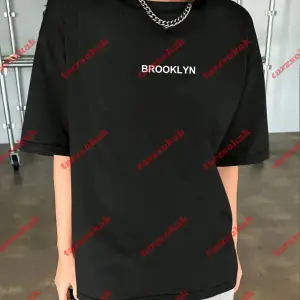 Unisex Erkek/Kadın BROOKLYN Renkli Özel Baskılı Oversize Pamuklu Bisiklet Yaka T-Shirt Tişört Beyaz
