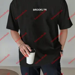 Unisex Erkek/Kadın BROOKLYN Renkli Özel Baskılı Oversize Pamuklu Bisiklet Yaka T-Shirt Tişört Beyaz