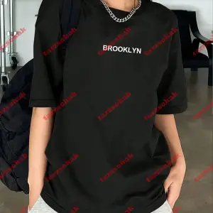 Unisex Erkek/Kadın BROOKLYN Renkli Özel Baskılı Oversize Pamuklu Bisiklet Yaka T-Shirt Tişört Beyaz