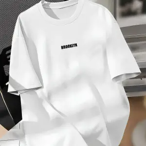 Unisex Erkek/Kadın BROOKLYN Renkli Özel Baskılı Oversize Pamuklu Bisiklet Yaka T-Shirt