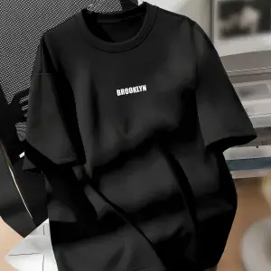 Unisex Erkek/Kadın BROOKLYN Renkli Özel Baskılı Oversize Pamuklu Bisiklet Yaka T-Shirt