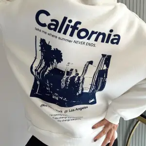 Unisex Erkek/Kadın Calıfornia Renkli Özel Baskılı Oversize Kapüşonlu Sweatshirt Beyaz