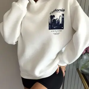 Unisex Erkek/Kadın Calıfornia Renkli Özel Baskılı Oversize Kapüşonlu Sweatshirt Beyaz