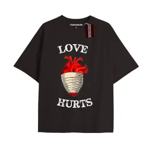 Unisex Erkek/kadın Kalp Kaburga T-shirt Siyah Kod 48