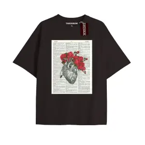 Unisex Erkek/kadın Kalp Kaburga T-shirt Siyah Kod 65