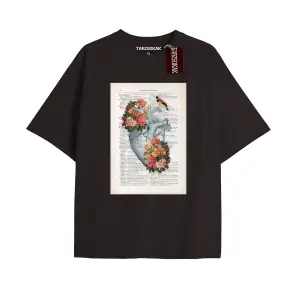 Unisex Erkek/kadın Kalp Kaburga T-shirt Siyah Kod 67