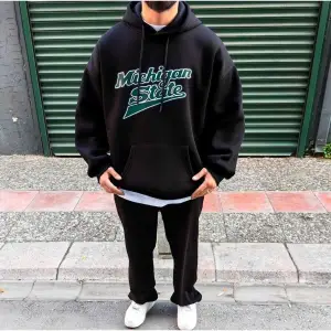 Unisex Erkek/Kadın MİCHİGAN Renkli Özel Baskılı Oversize Kapüşonlu Sweatshirt Siyah