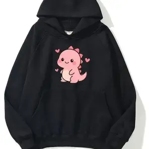 Unisex Erkek/Kadın Pembe DİNO Renkli Özel Baskılı pamuklu Oversize Kapüşonlu Sweatshirt gri