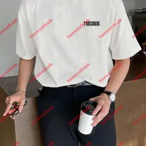 Unisex Erkek/Kadın TARZ Renkli Özel Baskılı Oversize Kısa kollu bisiklet yaka t-shirt