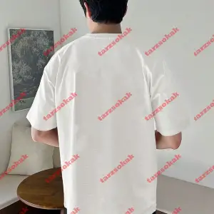 Unisex Erkek/Kadın TARZ Renkli Özel Baskılı Oversize Kısa kollu bisiklet yaka t-shirt