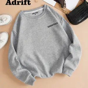 Unisex Essentials Yazı Baskılı Bisiklet Yaka Sweatshirt Beyaz