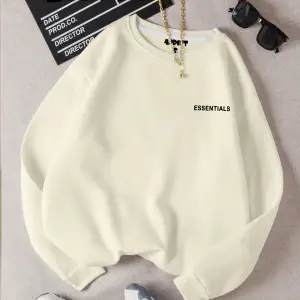 Unisex Essentials Yazı Baskılı Bisiklet Yaka Sweatshirt Beyaz
