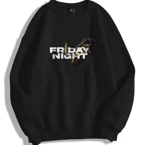 Unisex Friday Night Bisiklet Yaka Sweatshirt Siyah