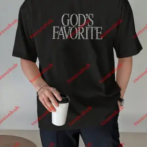 Unisex Gods Favorite Baskılı Tshirt Siyah Beyaz