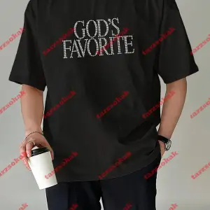 Unisex Gods Favorite Baskılı Tshirt Siyah Beyaz