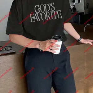 Unisex Gods Favorite Baskılı Tshirt Siyah Beyaz