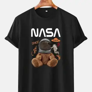 Unisex Gri Ayıcık Nasa Baskılı Tshirt