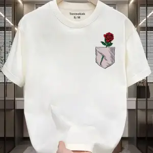 UNİSEX Gül Minimalis Baskı T-shirt