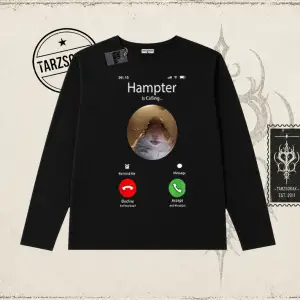Unisex Hampter is Calling Biskilet Yaka  Long Sleeve Beyaz