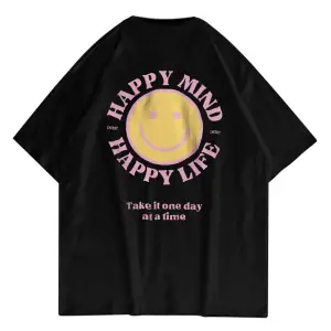 Unisex Happy Life Siyah Tshirt