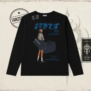 Unisex Harajuku Girl Biskilet Yaka  Long Sleeve Beyaz