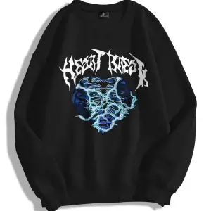Unisex Heart Break Bisiklet Yaka Sweatshirt Hoodie Siyah