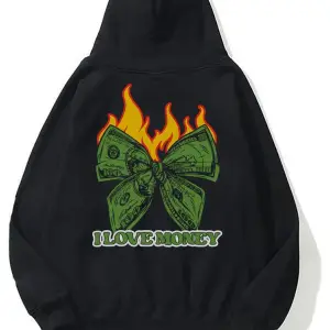 Unisex I Love Money Sweatshirt Hoodie Siyah