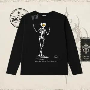 Unisex Iskelet Cactus Biskilet Yaka  Long Sleeve Beyaz