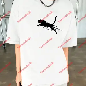 Unisex jaguar Baskılı Tshirt Beyaz