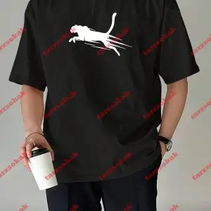 Unisex jaguar Baskılı Tshirt Beyaz