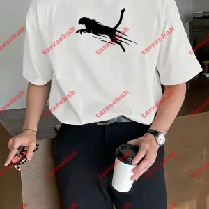 Unisex jaguar Baskılı Tshirt Beyaz
