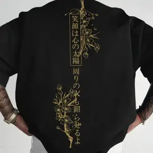 Unisex Japonca Yazı Baskılı Oversize