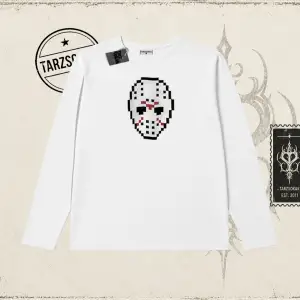 Unisex Jason Voorhees Mask Biskilet Yaka  Long Sleeve Beyaz