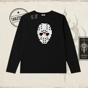Unisex Jason Voorhees Mask Biskilet Yaka  Long Sleeve Beyaz
