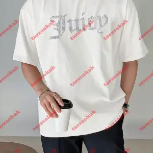 Unisex Juicy Baskılı Tshirt Beyaz