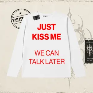 Unisex Just Kiss Me Biskilet Yaka  Long Sleeve Beyaz