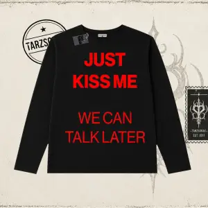 Unisex Just Kiss Me Biskilet Yaka  Long Sleeve Beyaz