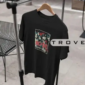 Unısex Kadın Erkek Acdc - Ac/dc Rockn Roll Metal %100 Pamuk Baskılı Siyah Beyaz T-shirt