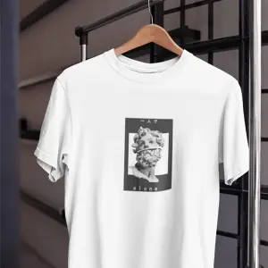 Unısex Kadın Erkek Alone Yalnız Heykel Mitoloji Dönem Eski Nesne%100 Pamuk Siyah Beyaz T-shirt