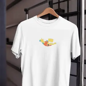 Unısex Kadın Erkek Bart Simpson Uçmak Paraşüt %100 Pamuk Siyah Beyaz T-shirt
